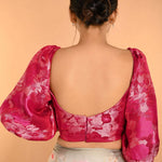 Pink Corset Top in Raw Silk With Three Quarter Sleeves and Sweetheart Neckline - Anvi Couture