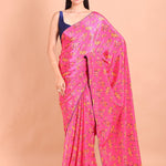 Pink Crepe Silk Floral Printed Saree - Anvi Couture