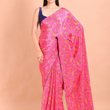 Pink Crepe Silk Floral Printed Saree - Anvi Couture