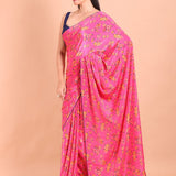 Pink Crepe Silk Floral Printed Saree - Anvi Couture
