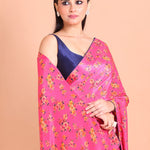 Pink Crepe Silk Floral Printed Saree - Anvi Couture