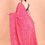 Pink Crepe Silk Floral Printed Saree - Anvi Couture