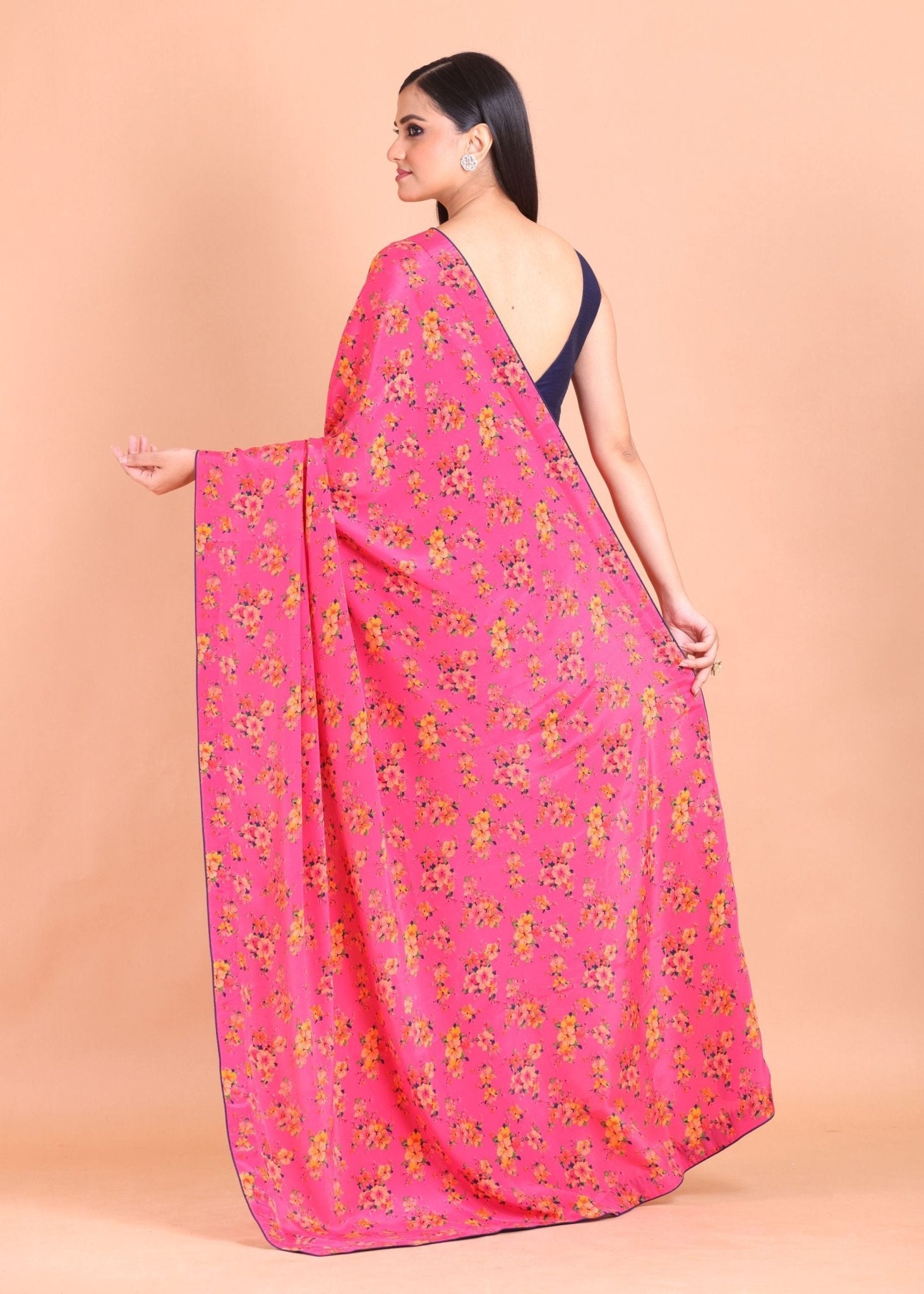 Pink Crepe Silk Floral Printed Saree - Anvi Couture