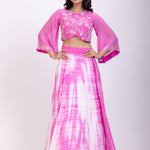 Pink Crop Top Lehenga Set With Hand Embroidered work Full