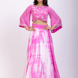 Pink Crop Top Lehenga Set With Hand Embroidered work Full