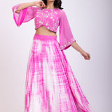Pink Crop Top Lehenga Set With Hand Embroidered work Front