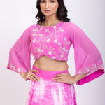 Pink Crop Top Lehenga Set With Hand Embroidered work Close Up