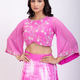Pink Crop Top Lehenga Set With Hand Embroidered work Close Up
