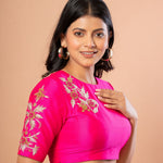 Pink Designer Blouse With Hand Embroidered Work - Anvi Couture