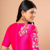 Pink Designer Blouse With Hand Embroidered Work - Anvi Couture