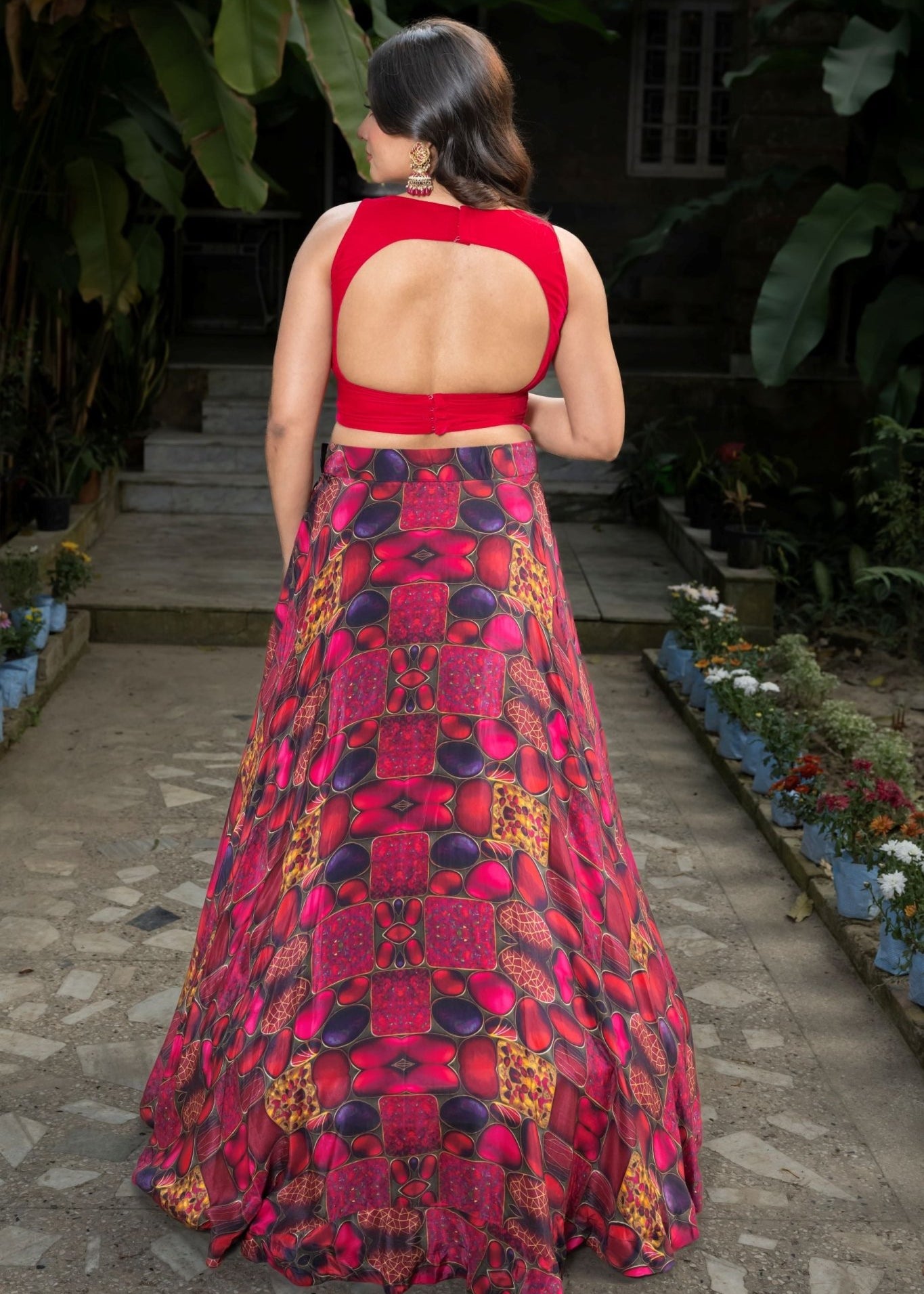 Pink Designer Lehenga Set with Hand Embroidered Velvet Top - Anvi Couture