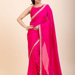 Pink Designer Organza Saree With Embroidered Lace - Anvi Couture