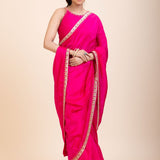 Pink Designer Organza Saree With Embroidered Lace - Anvi Couture