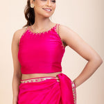 Pink Designer Organza Saree With Embroidered Lace - Anvi Couture