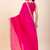 Pink Designer Organza Saree With Embroidered Lace - Anvi Couture