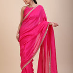 Pink Designer Organza Saree With Embroidered Lace - Side