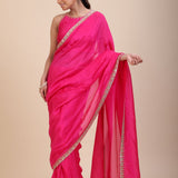 Pink Designer Organza Saree With Embroidered Lace - Side