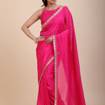 Pink Designer Organza Saree With Embroidered Lace - Anvi Couture