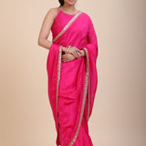 Pink Designer Organza Saree With Embroidered Lace - Anvi Couture