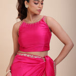 Pink Designer Organza Saree With Embroidered Lace - Anvi Couture