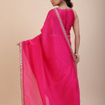Pink Designer Organza Saree With Embroidered Lace - Anvi Couture