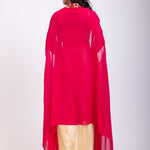 Pink Draped Skirt And Crop Top Set With Long Jacket with Hand embroidered top back