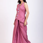 Pink Embroidered Crop Top Drape Skirt Set side