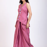 Pink Embroidered Crop Top Drape Skirt Set side