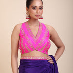 Pink Embroidered Raw Silk Sleeveless Blouse Full
