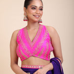 Pink Embroidered Raw Silk Sleeveless Blouse Front
