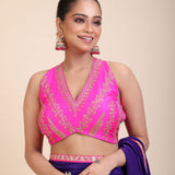 Pink Embroidered Raw Silk Sleeveless Blouse Front
