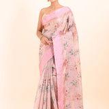 Pink Floral Printed Kota Silk Saree full