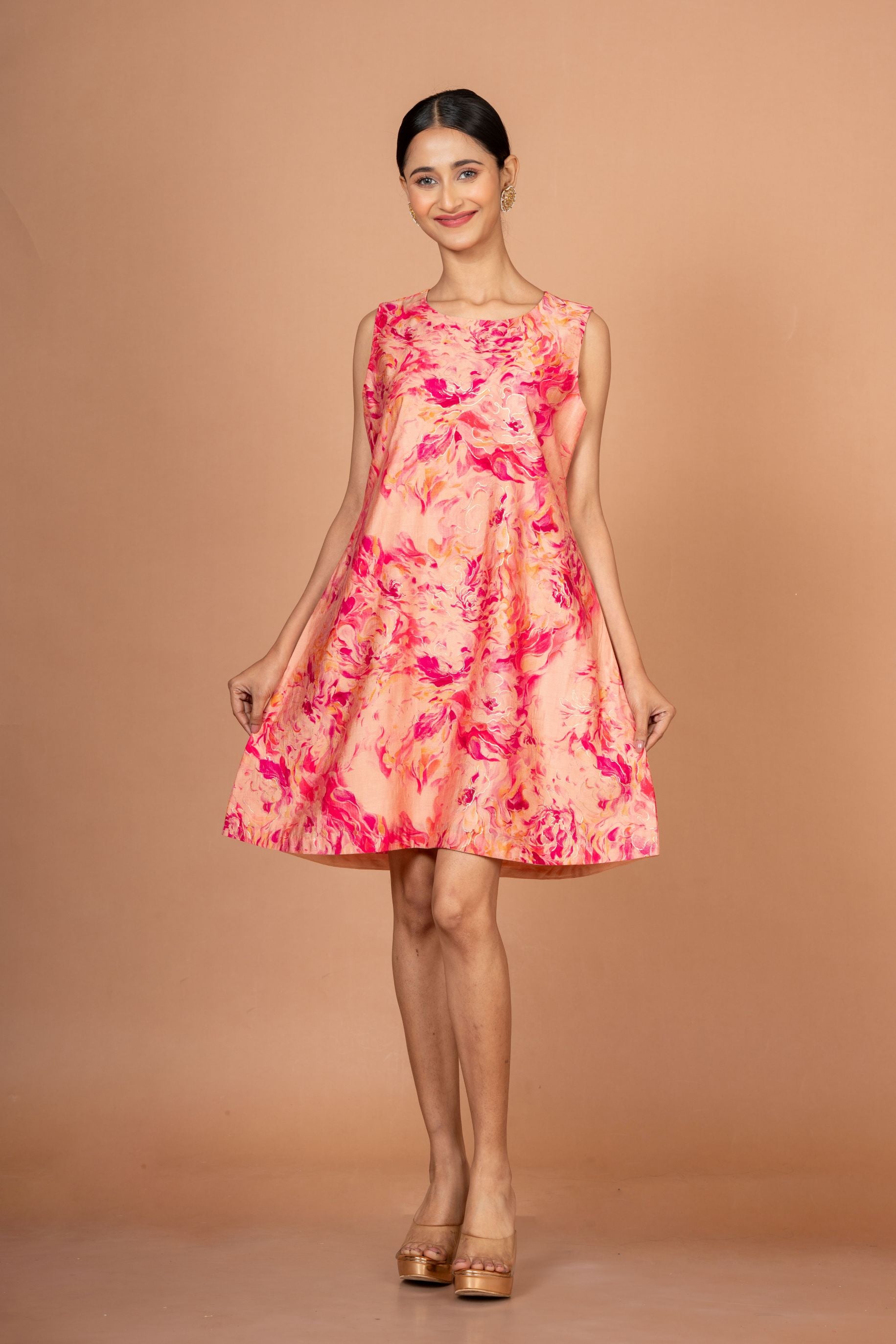 Pink Floral Sleeveless Mini Dresses Full

