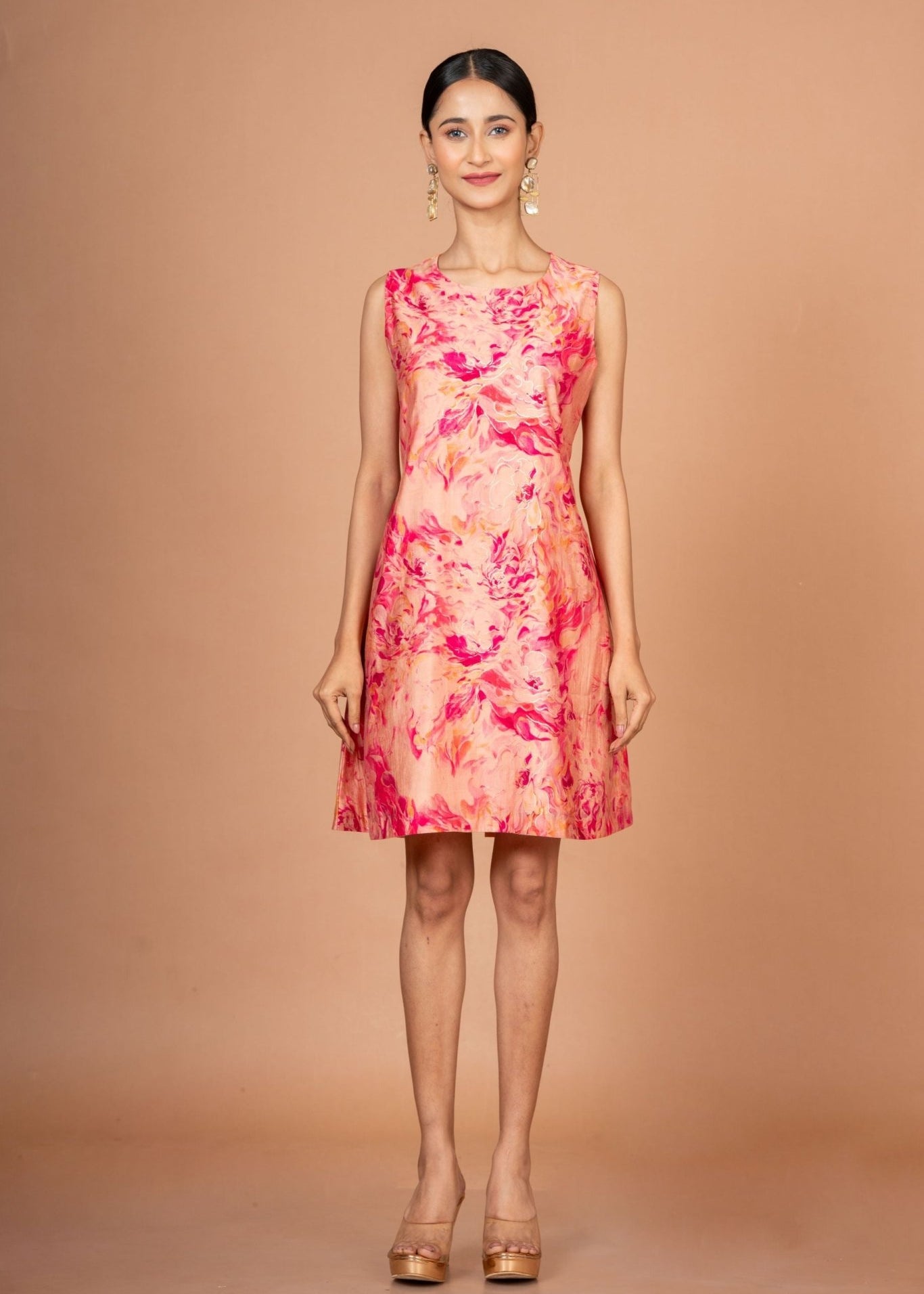 Pink Floral Sleeveless Mini Dresses - Anvi Couture