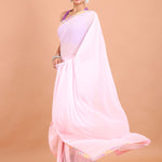 Pink Georgette Saree With Multicolor Embroidered Border front