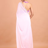 Pink Georgette Saree With Multicolor Embroidered Border back