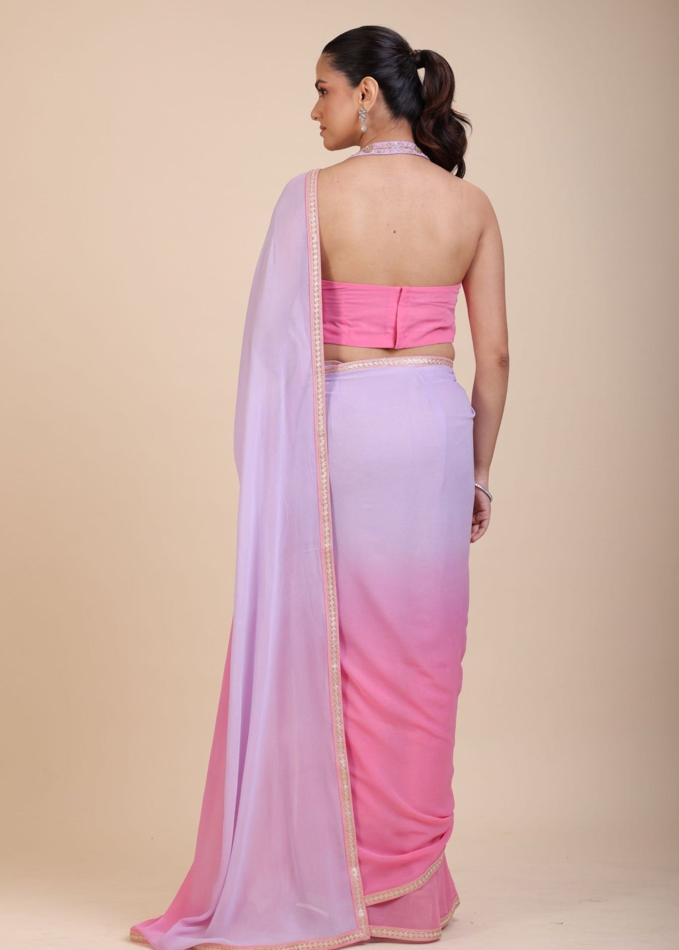 Pink Halter Neck Designer Blouse in Georgette - Anvi Couture