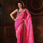 Pink Hand Embroidered Bandhani Georgette Saree Full


