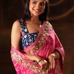Pink Hand Embroidered Bandhani Georgette Saree Front

