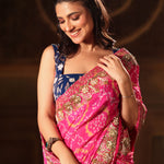 Pink Hand Embroidered Bandhani Georgette Saree Close Up

