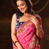 Pink Hand Embroidered Bandhani Georgette Saree Close Up

