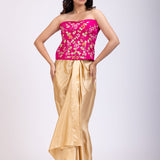 Pink Hand Embroidered Corset with Drape Skirt full