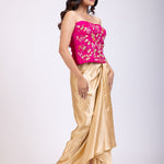 Pink Hand Embroidered Corset with Drape Skirt side