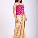 Pink Hand Embroidered Corset with Drape Skirt front