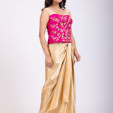 Pink Hand Embroidered Corset with Drape Skirt front
