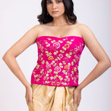 Pink Hand Embroidered Corset with Drape Skirt close up