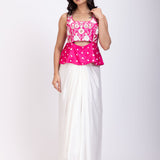 Pink Hand Embroidered Crop Top Drape Skirt Set full