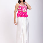 Pink Hand Embroidered Crop Top Drape Skirt Set front