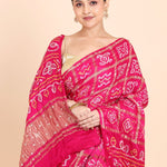 Pink Hand Embroidered Gharchola Saree - Anvi Couture