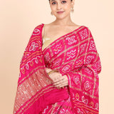 Pink Hand Embroidered Gharchola Saree - Anvi Couture